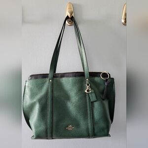 Coach Large Green Tote with Navy Blue Trim